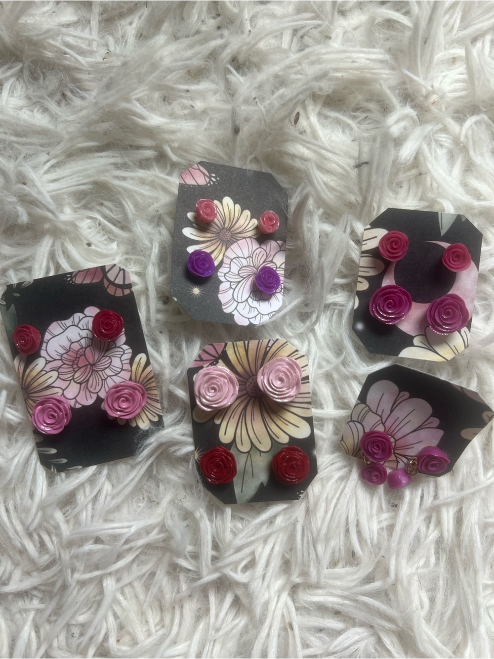 Handmade Flora Rose Stud Earring Set in Pink, Purple & Red